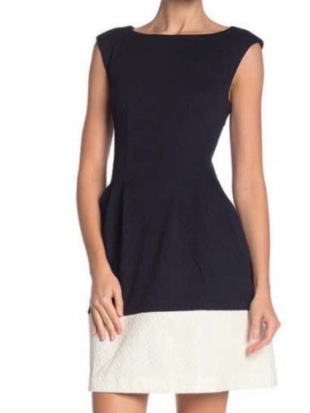 Vince Camuto Navy & White Sleeveless Fit and Flare Waffle Weave Dress Size 8